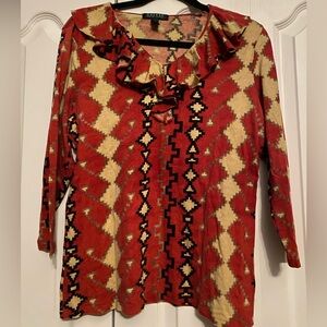 Ralph Lauren Red and Cream Geometric Blouse